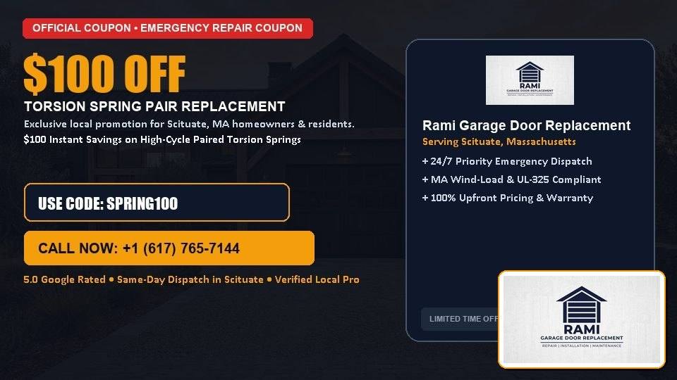 $100 OFF Dual High-Cycle Torsion Spring Replacement in Scituate, MA - Rami Garage Door Replacement