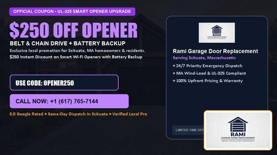 $250 OFF Smart Wi-Fi Garage Door Opener Installation in Scituate, MA - Rami Garage Door Replacement